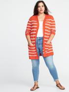 Old Navy Womens Open-front Plus-size Long-line Sweater White & Red Stripe Size 1x