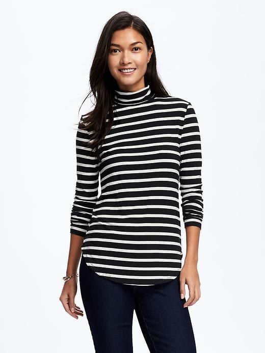 Old Navy Semi Fitted Turtleneck Tee For Women - White Stripe
