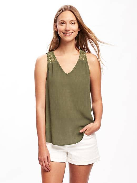 Old Navy Relaxed Lace Yoke Top For Women - I Think Olive