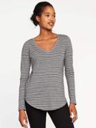 Old Navy Everywear Curved Hem V Neck Tee For Women - Gray Stripe
