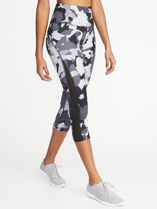 Old Navy Womens High-rise Side-mesh Compression Crops For Women Black Print Size L