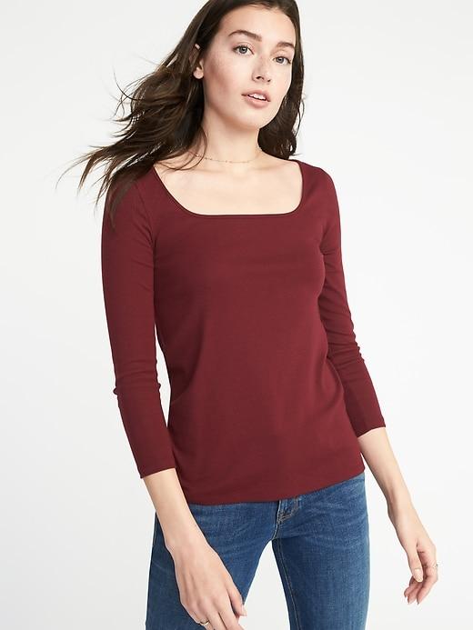Old Navy Womens Slim-fit Square-neck Tee For Women Maroon Jive Size M