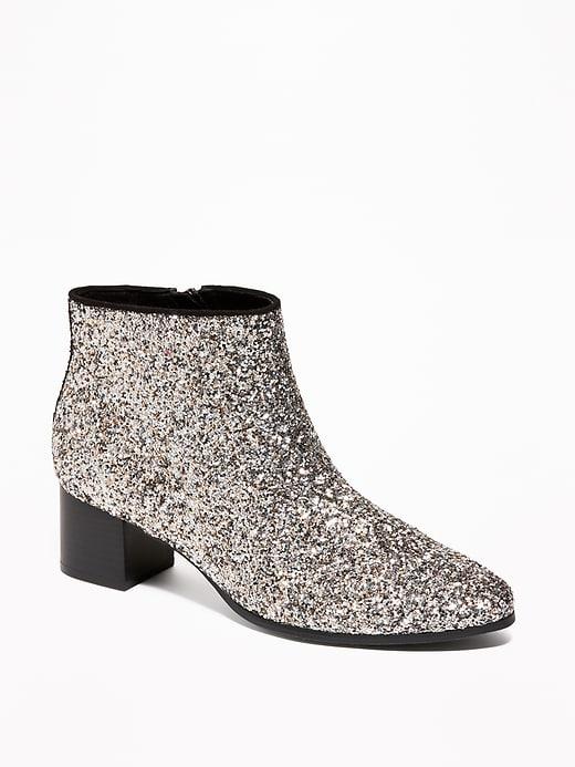 Old Navy Womens Glitter Block-heel Booties For Women Silver Glitter Size 7