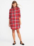 Old Navy Plaid Pullover Shirt Dress For Women - White/red Plaid