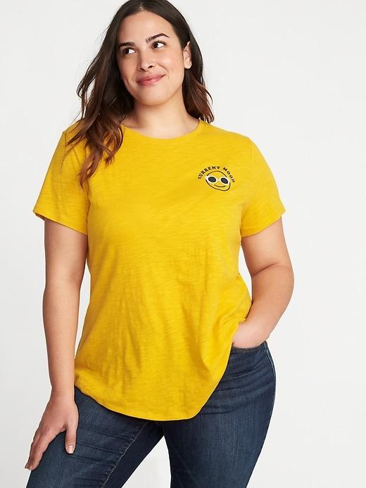 Old Navy Womens Graphic Slub-knit Everywear Plus-size Tee Current Mood Smiley Face Size 1x
