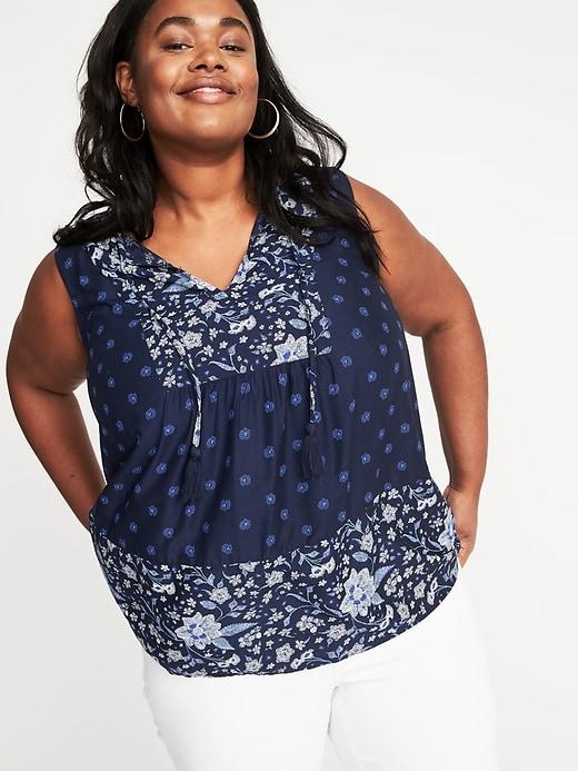 Old Navy Womens Mixed-print Plus-size Sleeveless Blouse Navy Blue Print Size 1x