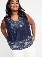 Old Navy Womens Mixed-print Plus-size Sleeveless Blouse Navy Blue Print Size 1x