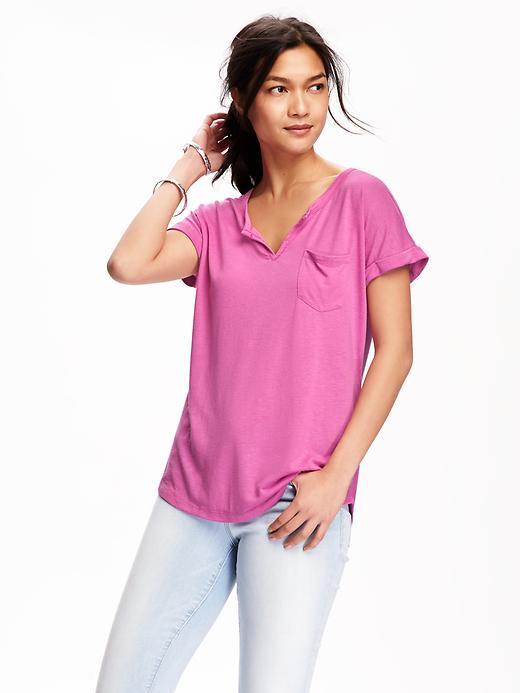 Old Navy Lightweight Split Neck Tee For Women - Raspberry Rhapsody