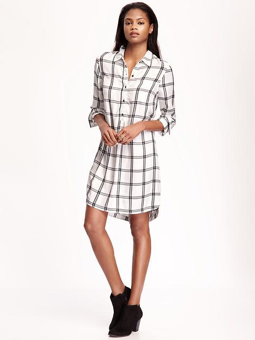 Old Navy Pintuck Shirt Dress For Women - Black/white Plaid
