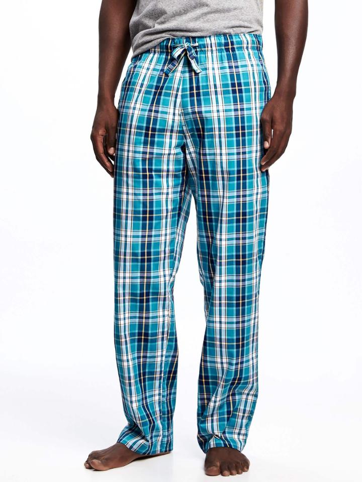 Old Navy Poplin Sleep Pants For Men - Turquoise Plaid