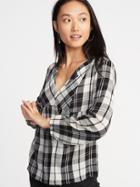 Old Navy Womens Relaxed Plaid Crepe Top For Women Black/white Plaid Size M