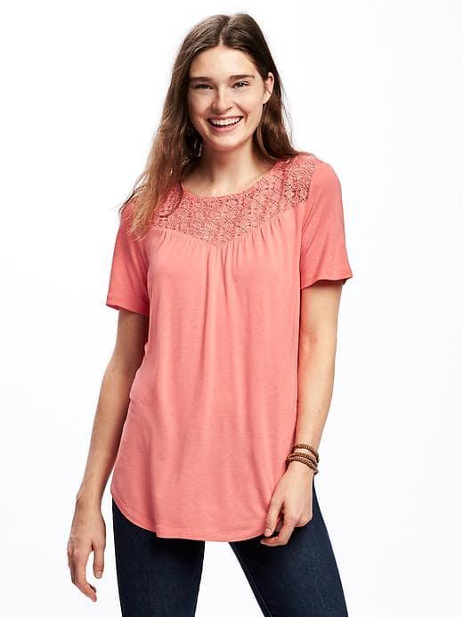 Old Navy Relaxed Crochet Yoke Tee For Women - Coral Tropics