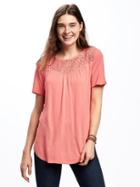 Old Navy Relaxed Crochet Yoke Tee For Women - Coral Tropics