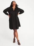 Old Navy Womens Pintucked Lace-up Plus-size Swing Dress Black Size 4x