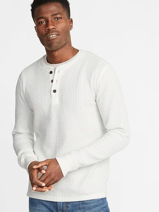 Old Navy Mens Chunky-textured Thermal-knit Henley For Men Creme De La Creme Size M