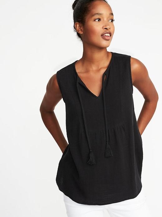 Old Navy Womens Relaxed Sleeveless Tie-neck Boho Top For Women Blackjack Size M