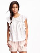 Old Navy Embroidered Ruffle Sleeve Top For Women - White