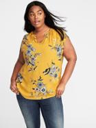 Old Navy Womens Plus-size Split-neck Cocoon Top Yellow Floral Size 3x