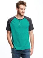 Old Navy Raglan Sleeve Henley For Men - Teal