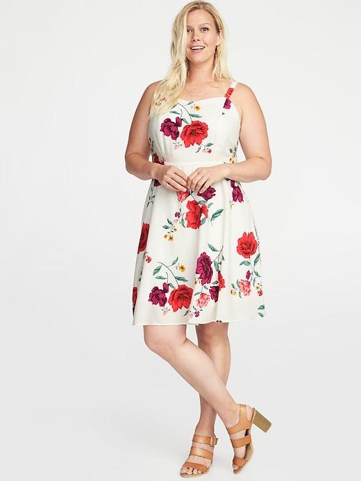 Old Navy Womens Floral-print Fit & Flare Plus-size Cami Dress White Floral Size 2x