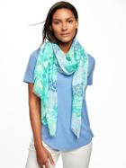 Old Navy Printed Linear Scarf For Women - Green Palm Leaf