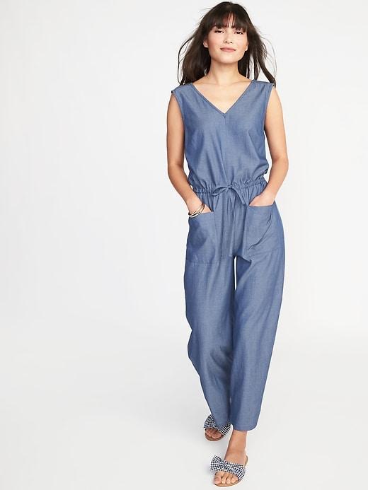 Old Navy Womens Sleeveless Utility Twill Jumpsuit For Women Ahoy Navy Size L