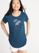 Old Navy Womens Luxe Curved-hem Graphic Tee For Women Foil Palm Trees Size Xxl