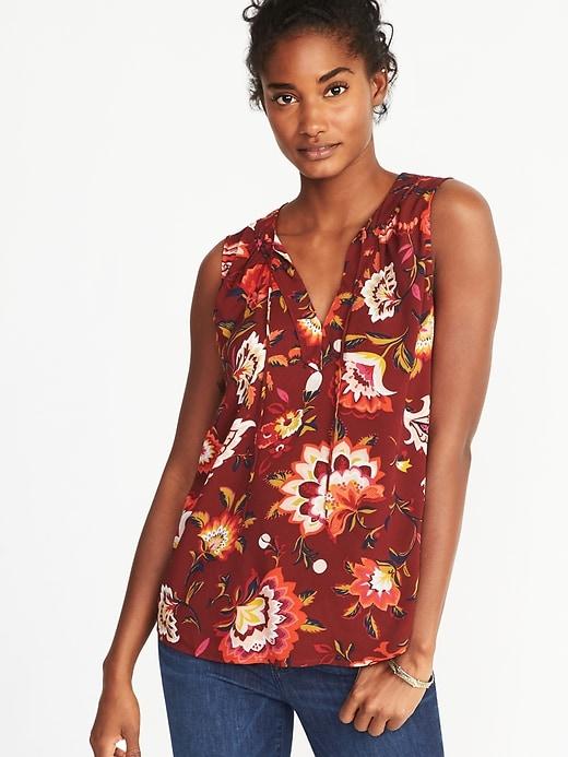 Old Navy Womens Relaxed Sleeveless Tie-neck Top For Women Burgundy Floral Size Xs