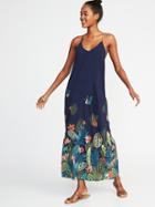 Old Navy Womens Sleeveless Floral Maxi Shift Dress For Women Navy Tropical Print Size L