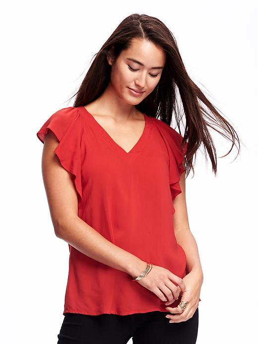 Old Navy Classic Ruffle Sleeve Top For Women - Red Buttons