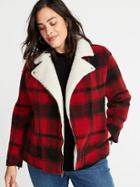 Old Navy Womens Plaid Bonded Sherpa Plus-size Moto Jacket Red Plaid Size 4x