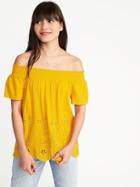 Old Navy Womens Off-the-shoulder Cutwork Top For Women Squash Size S