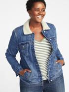 Old Navy Womens Sherpa-lined Plus-size Denim Jacket Blue Size 1x