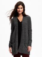 Old Navy Long Open Front Boucle Cardi For Women - Medium Charcoal Gray