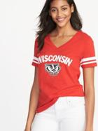 Old Navy Womens College Team Sleeve-stripe Tee For Women Wisconsin Size Xs