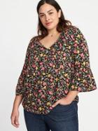 Old Navy Womens Tie-neck Plus-size Bell-sleeve Blouse Black Ditsy Floral Size 1x