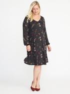 Old Navy Womens Fit & Flare Plus-size Floral Dress Black Floral Size 4x