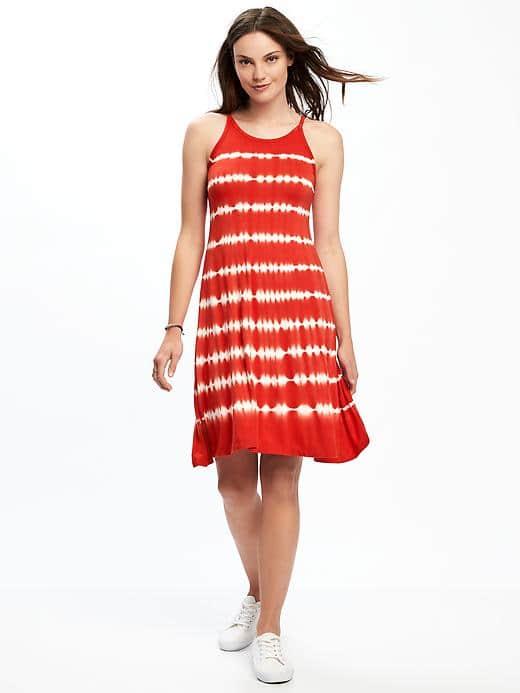 Old Navy Sleeveless High Neck Swing Dress For Women - Warm Tie Dye