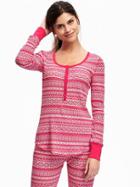 Old Navy Semi Fitted Waffle Knit Henley Tee For Women - Pink Print