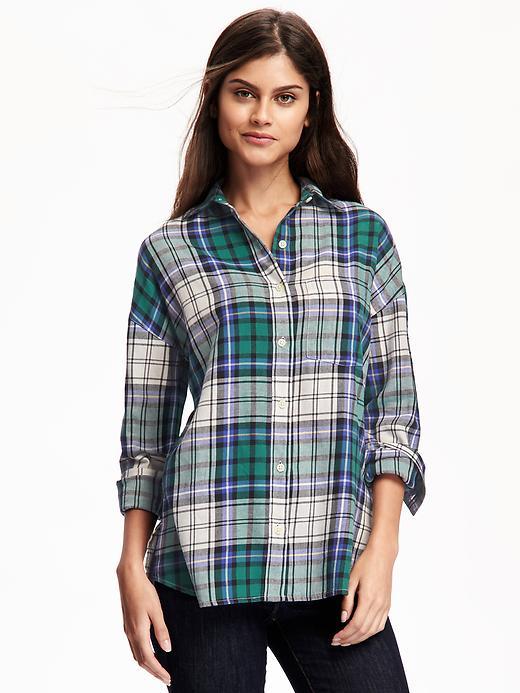 Old Navy Boyfriend Flannel Shirt For Women - Blue/green