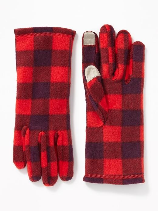 Old Navy Womens Text-friendly Go-warm Performance Fleece Gloves For Women Red Buffalo Check Size One Size