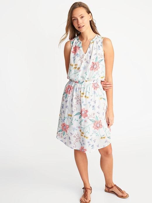 Old Navy Womens Waist-defined Sleeveless Dress For Women Pink/white Floral Size S