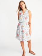 Old Navy Womens Waist-defined Sleeveless Dress For Women Pink/white Floral Size S