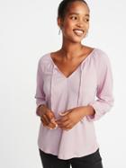 Old Navy Womens Relaxed Tie-neck Balloon-sleeve Top For Women Plum Tonic Size Xs