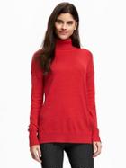 Old Navy Relaxed Hi Lo Turtleneck Pullover For Women - Red Buttons