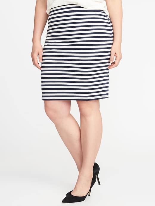 Old Navy Womens Smooth & Slim Ponte-knit Plus-size Pencil Skirt Navy Stripe Size 2x