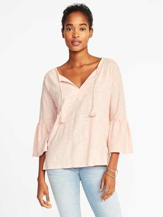 Old Navy Womens Tassel-tie Bell-sleeve Swing Top For Women Peach Springs Size M