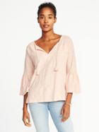 Old Navy Womens Tassel-tie Bell-sleeve Swing Top For Women Peach Springs Size M