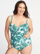 Old Navy Womens Plus-size Wrap-front Tankini Top Green Palm Leaf Size 3x