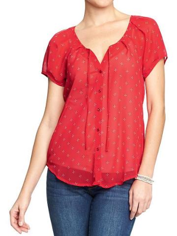 Old Navy Old Navy Womens Cap Sleeve Chiffon Blouses - Red Print
